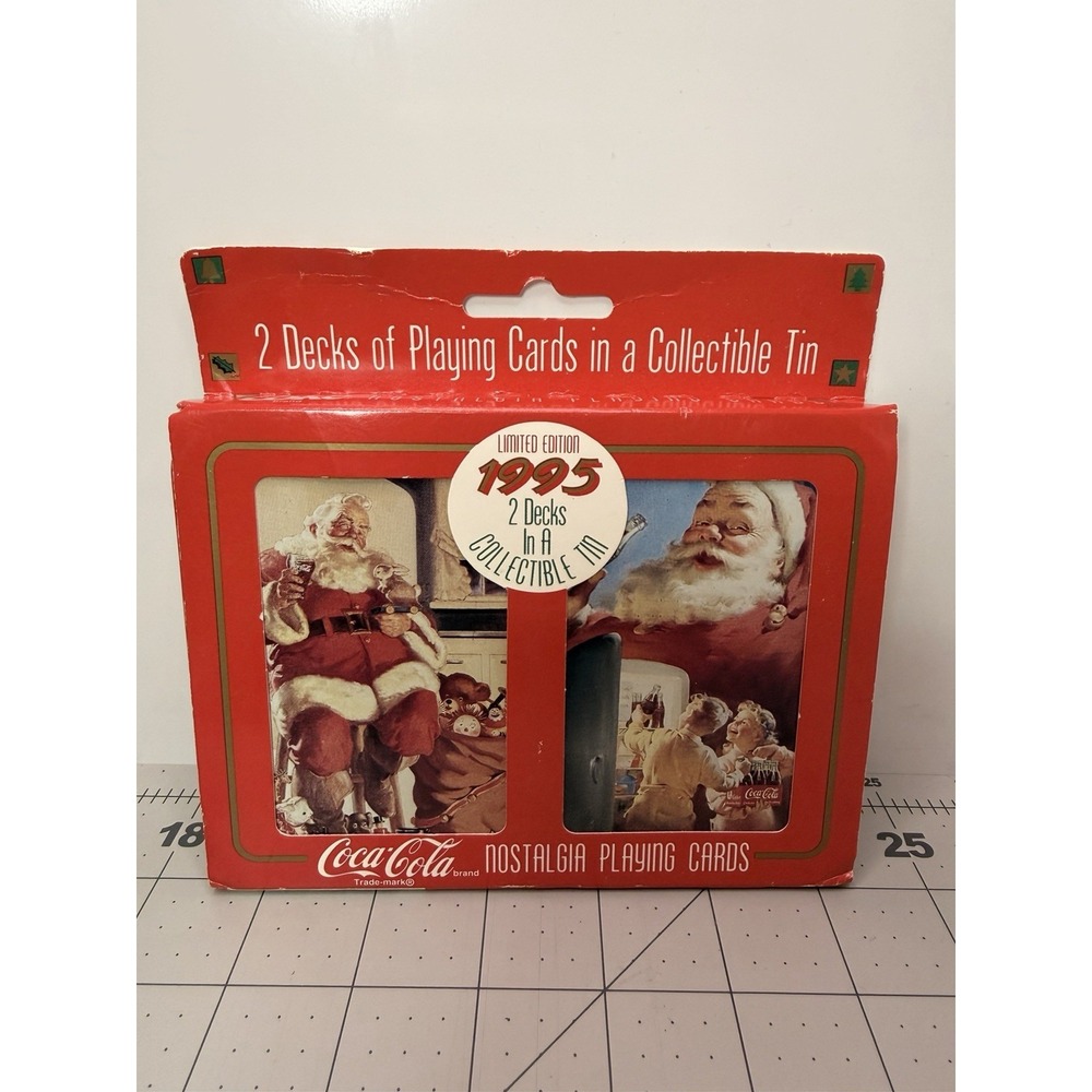 1995 2 Decks Playing Cards In Collectable Tin Coca-Cola Santa Cards. Sealed